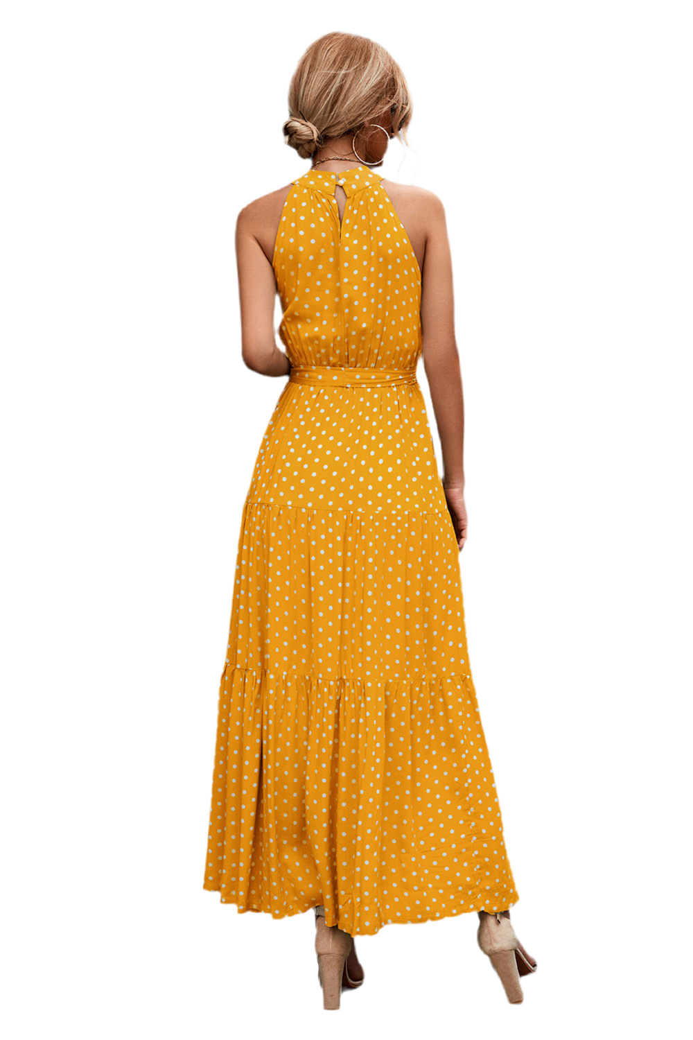 Printed Sleeveless Tie Waist Maxi Dress