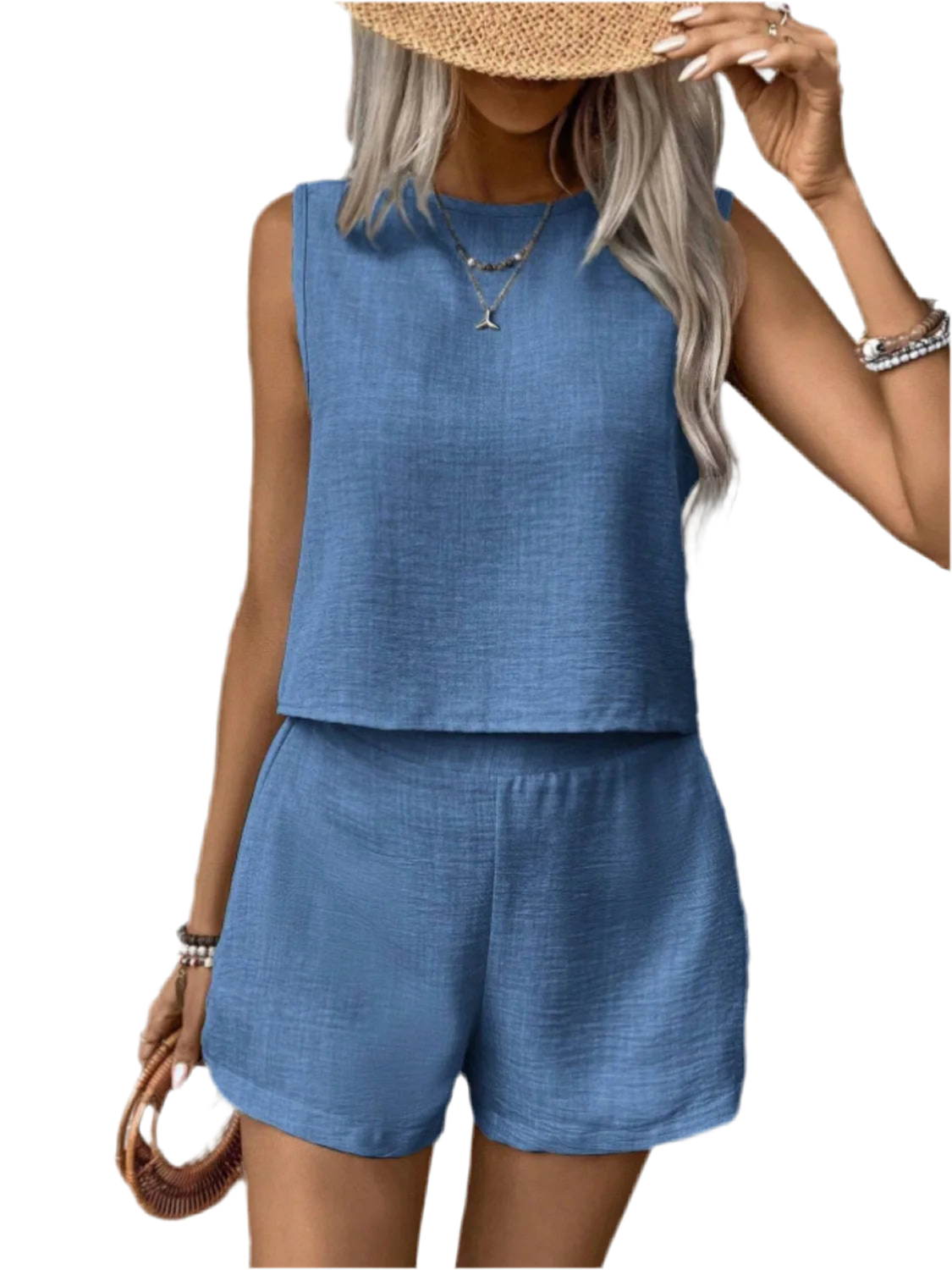 Round Neck Sleeveless Top and Shorts Set