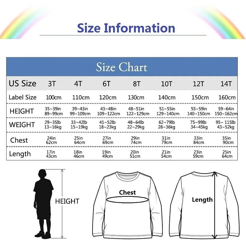 Children Long Sleeved Heart Shaped T-shirt Cotton Tees 3-14T