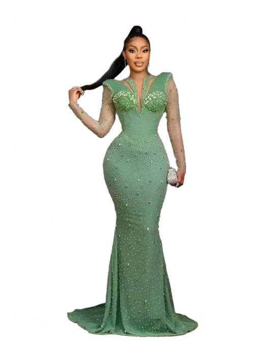 Luxurious Mermaid Sparkly Beaded Crystal Formal Evening Dress