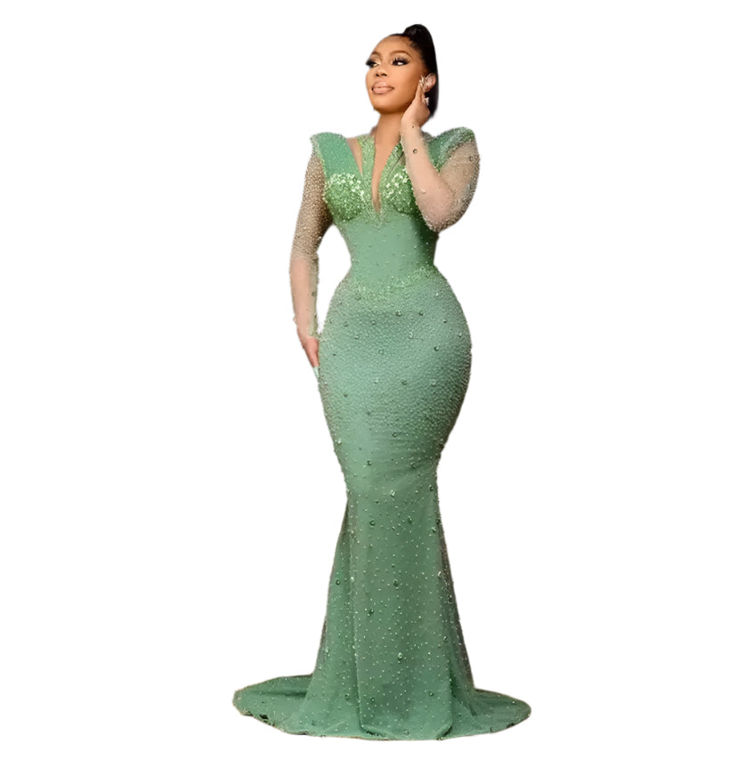 Luxurious Mermaid Sparkly Beaded Crystal Formal Evening Dress