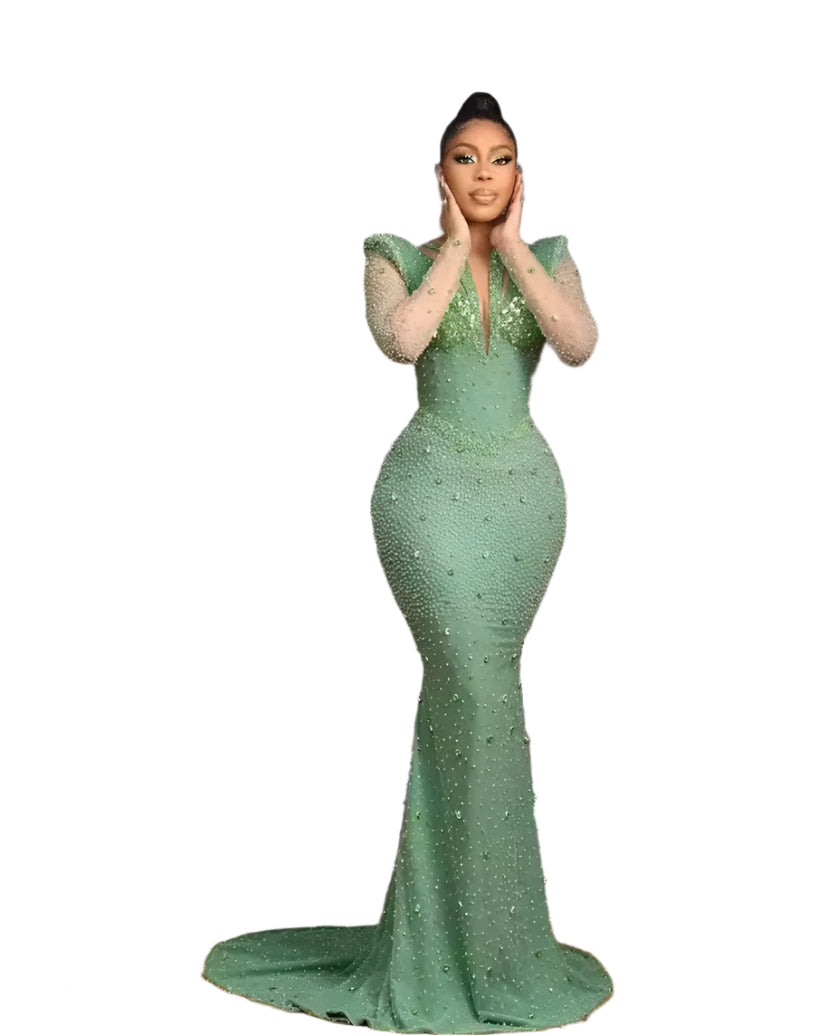 Luxurious Mermaid Sparkly Beaded Crystal Formal Evening Dress