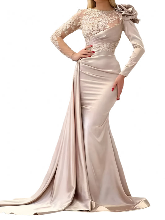 Elegant formal Pleated Crystal Beaded Evening Gown