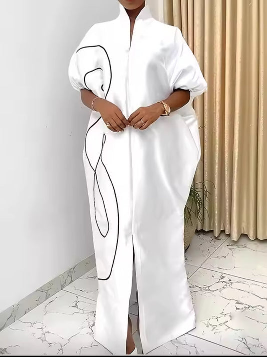Elegant Loose Puff Half-Sleeves Abaya dress