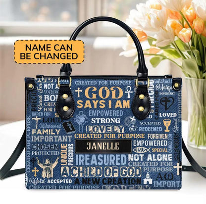 High quality new design leather bags for women. God says I am unique prints