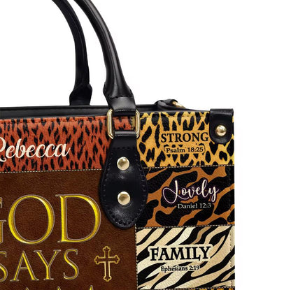 High quality new design leather bags for women. God says I am unique prints