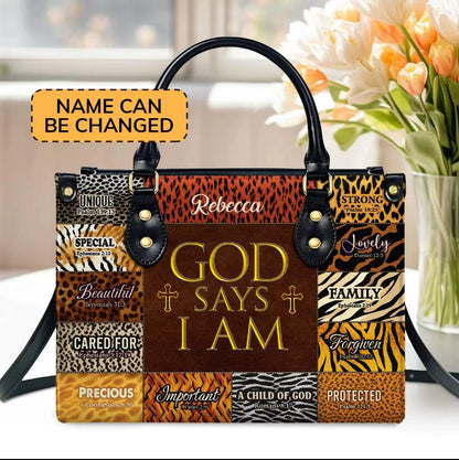 High quality new design leather bags for women. God says I am unique prints