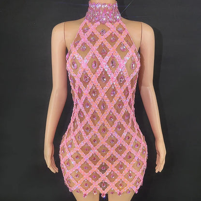 Luxury Transparent Gold Black Sequins Rhinestones Dress