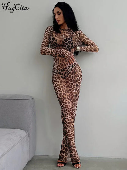 See Through leopard print Maxi Dress
