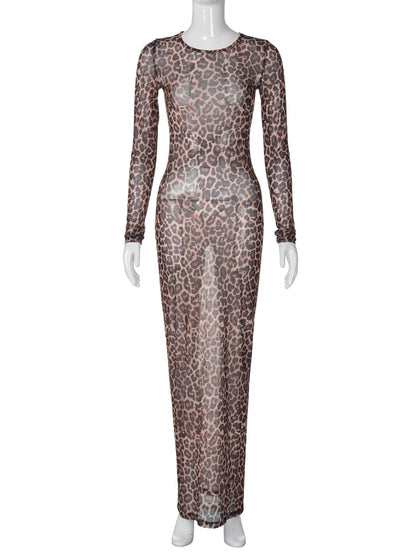 See Through leopard print Maxi Dress