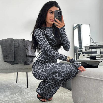 See Through leopard print Maxi Dress