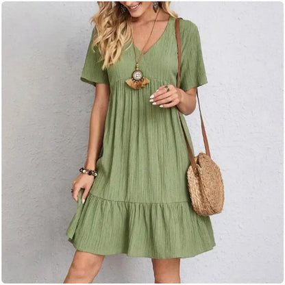 Summer Peplum V-Neck Dress
