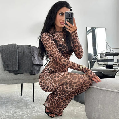 See Through leopard print Maxi Dress