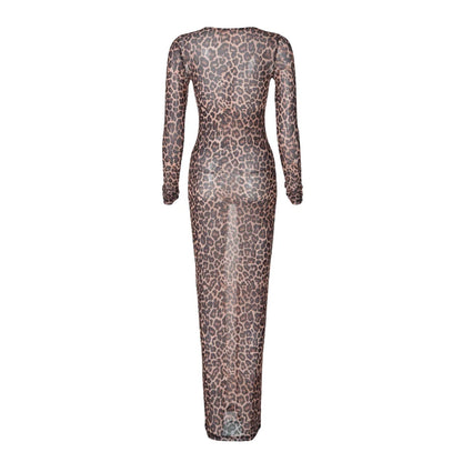 See Through leopard print Maxi Dress