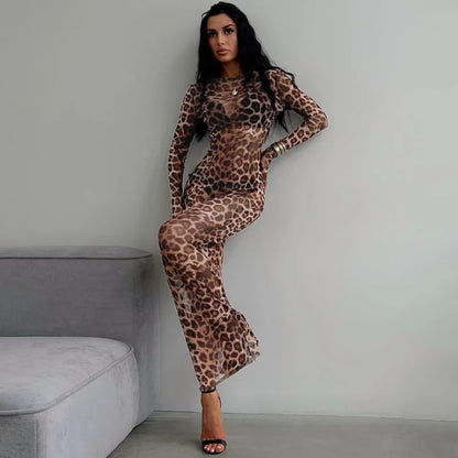See Through leopard print Maxi Dress
