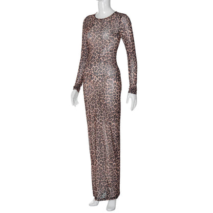See Through leopard print Maxi Dress