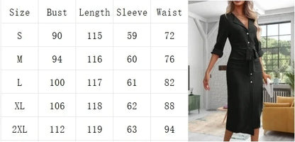 Office Lady V-neck Solid Color Long Sleeved Button Lace Up Dress