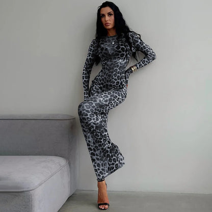 See Through leopard print Maxi Dress