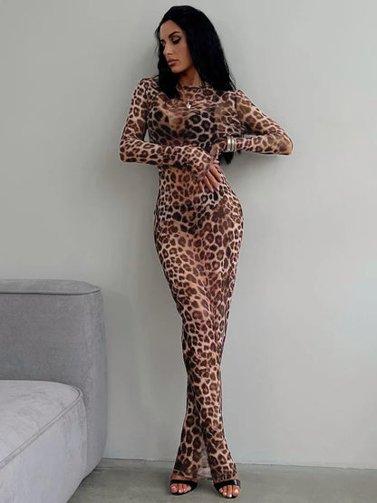 See Through leopard print Maxi Dress