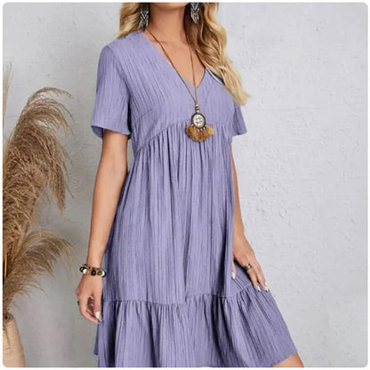 Summer Peplum V-Neck Dress