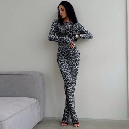 See Through leopard print Maxi Dress