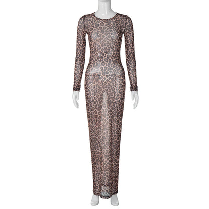 See Through leopard print Maxi Dress