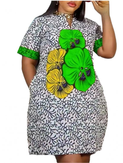 Elegant V-Neck Loose Flower Print Dress
